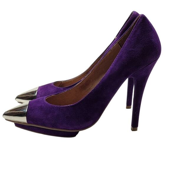 Jeffrey Campbell Ibiza Bullet Purple Suede Metal Toe Stiletto Heels Size 6 - Picture 4 of 16